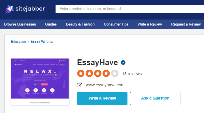 SiteJabber's review on EssayHave